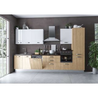 Lola cucina lineare fissa completa di elettrodomestici dx rovere nebraska e bianco