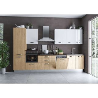 Lola cucina lineare fissa completa di elettrodomestici sx rovere nebraska e bianco