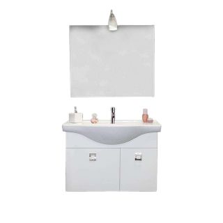 MOBILE BAGNO SOSPESO 85 CM CON LAVABO E SPECCHIO BIANCO LUCIDO