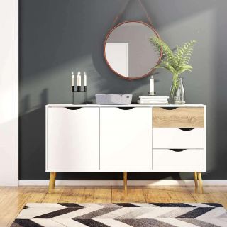 Oslo credenza 2 ante e 3 cassetti rovere e bianco 