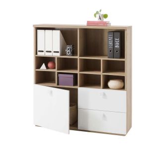 Moneta libreria 1 anta e 2 cassetti bianco laccato e rovere